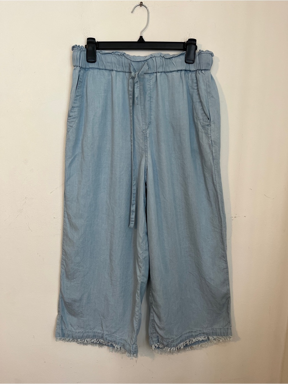 Zac & Rachel Lyocell Light Blue Wide-Leg Drawstring crop Pants size L pockets